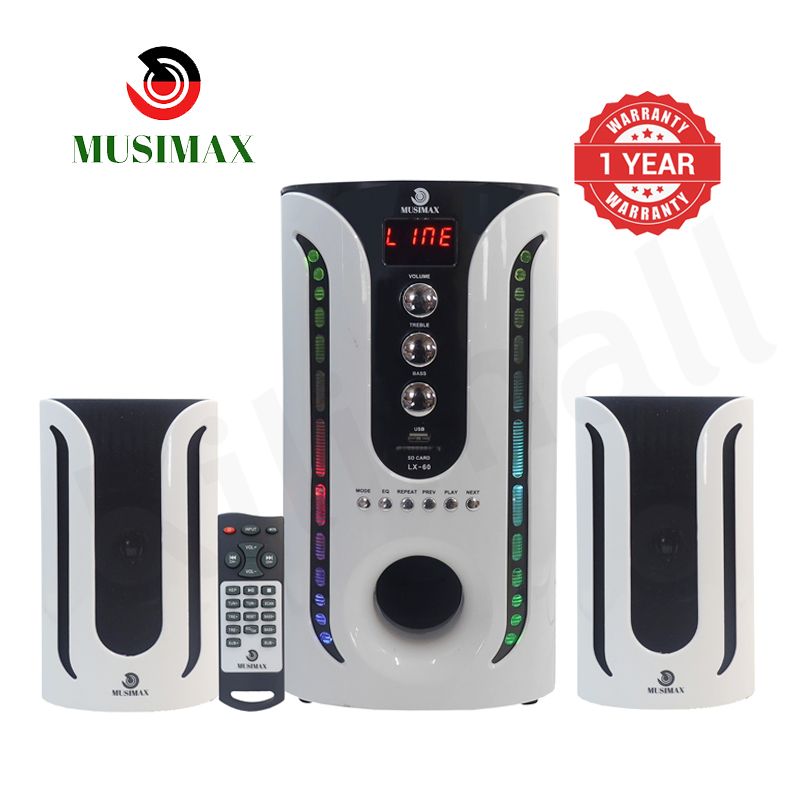 MUSIMAX 2.1CH Multimedia Bluetooth Speaker System Home Theater Subwoofer Woofer with Remote Control FM USB SD Home Audio System PMPO 5000W  LX-60