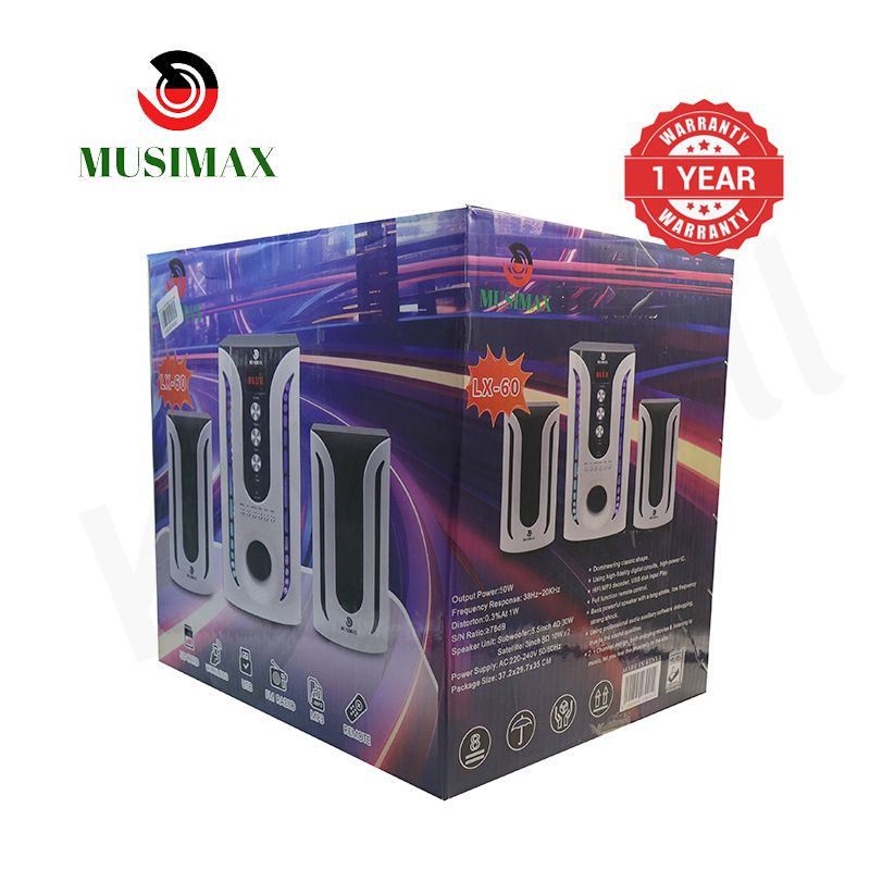 MUSIMAX 2.1CH Multimedia Bluetooth Woofer Speaker Systems Subwoofer Home Audio System PMPO 5000W LX-60