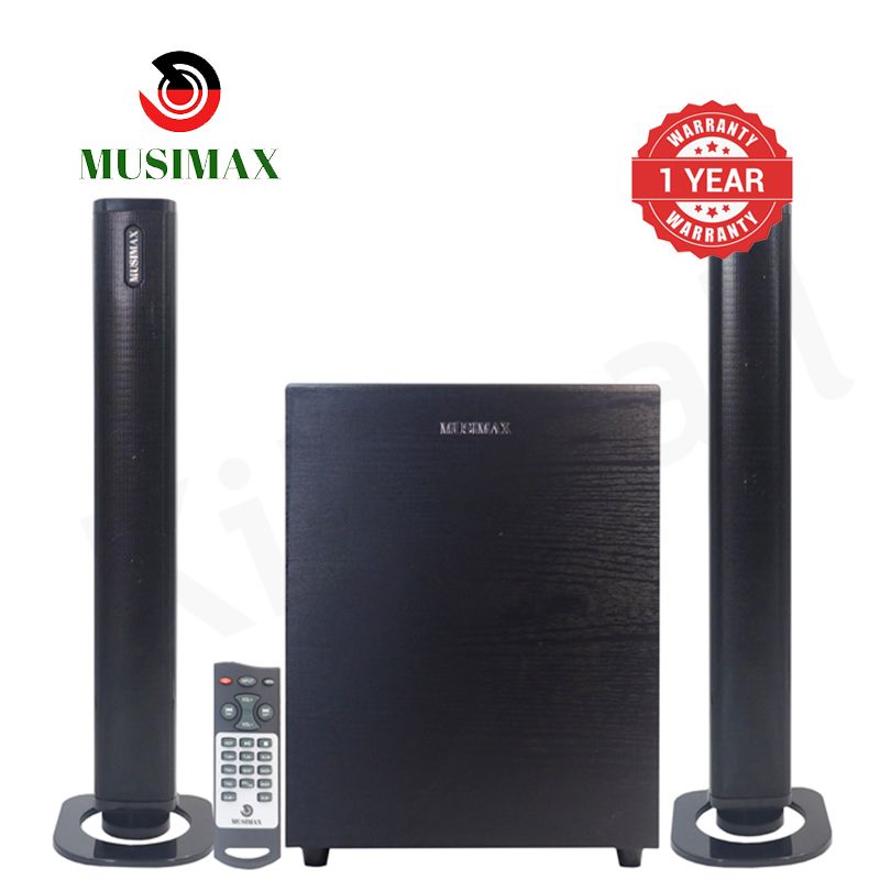 MUSIMAX 2.1CH Multimedia Bluetooth Speaker System with 3-Inch Dual Satellite Subwoofer Home Audio System Woofer FM USB Remote 80W Output Power LX-80
