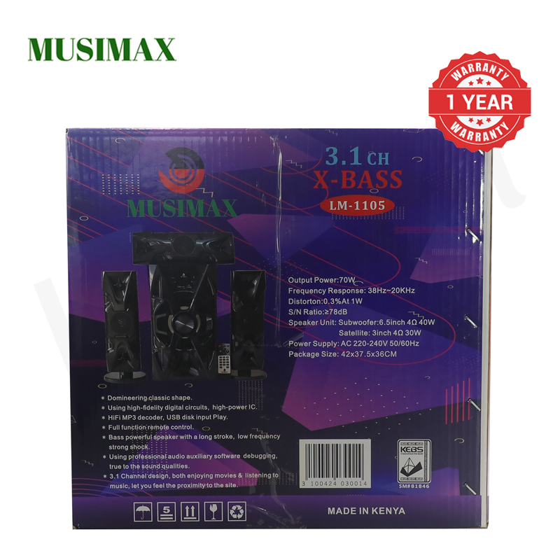 MUSIMAX 3.1CH X-Base LM-1105 Woofer HI-FI BT Speaker Systems AC/DC Subwoofer Home Audio System 3000W with Remote Control Bluetooth FM USB SD