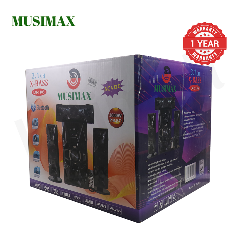 MUSIMAX 3.1CH X-Base LM-1105 Woofer HI-FI BT Speaker Systems AC/DC Subwoofer Home Audio System 3000W with Remote Control Bluetooth FM USB SD