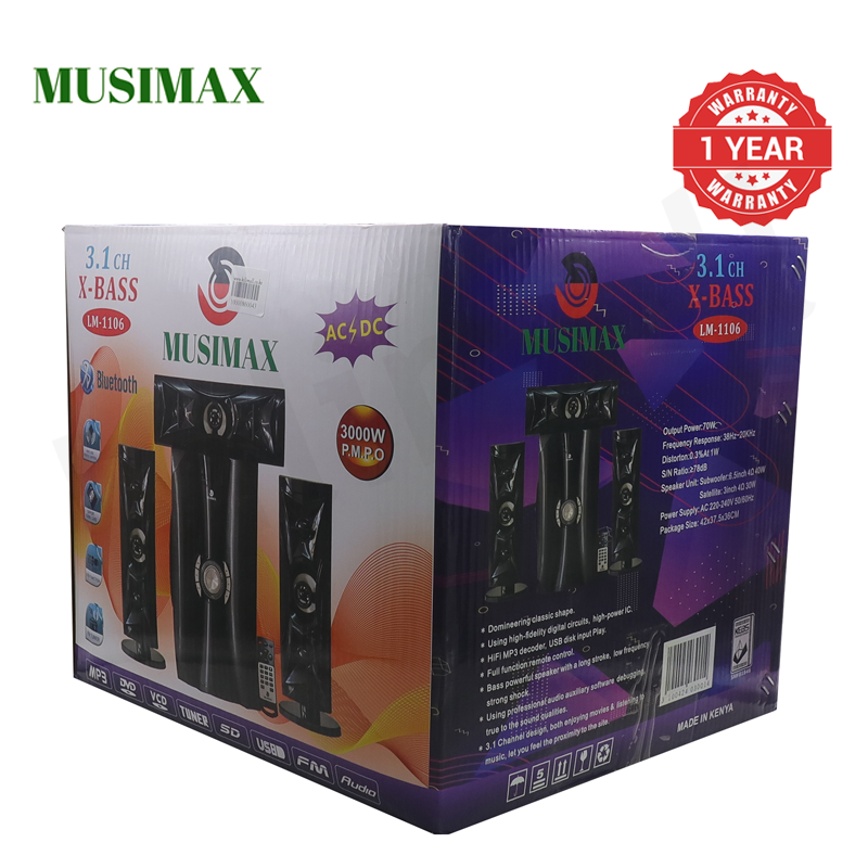 MUSIMAX 3.1CH HI-FI Multimedia Bluetooth LM-1106 Woofer Home Audio System Speaker Systems Home Theater System Subwoofer with Remote Control 3000W