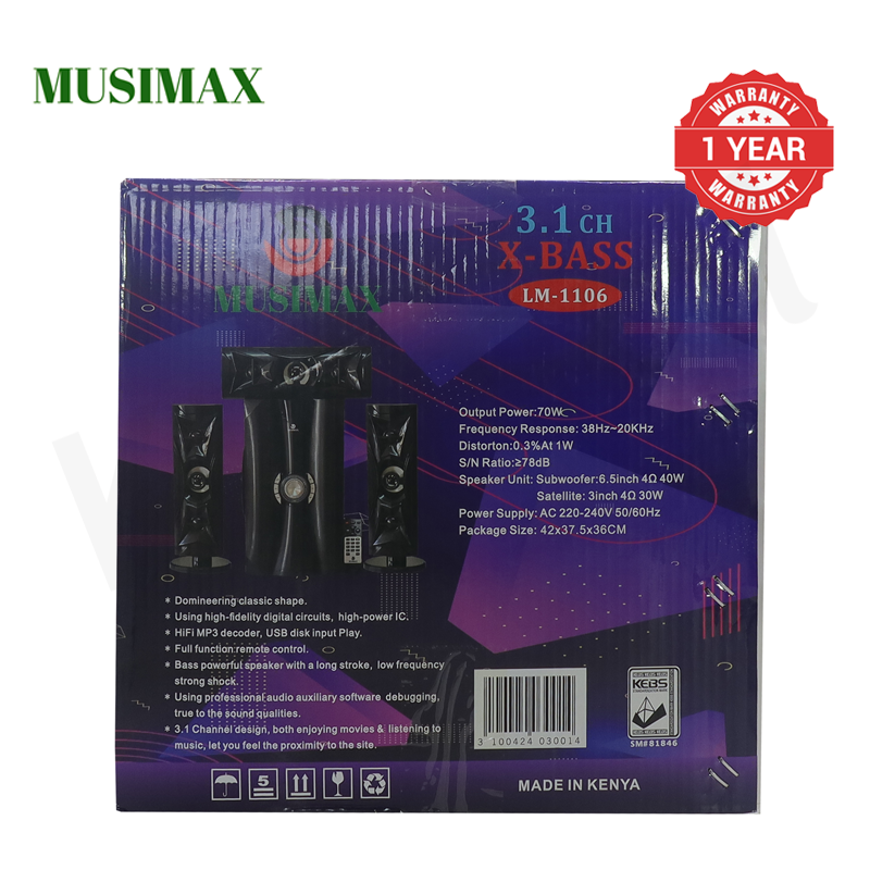 MUSIMAX 3.1CH HI-FI Multimedia Bluetooth LM-1106 Woofer Home Audio System Speaker Systems Home Theater System Subwoofer with Remote Control 3000W