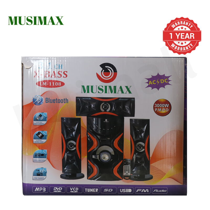MUSIMAX 3.1CH Bluetooth LM-1108 Woofer Home Theater System Speaker Systems Subwoofer USB/SD/FM Home Audio System with Remote Control 3000W