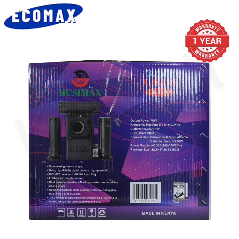ECOMAX 3.1CH Bluetooth LM-1109 Woofer Home Theater System Speaker Systems Subwoofer USB/SD/FM Home Audio System with Remote Control 3000W