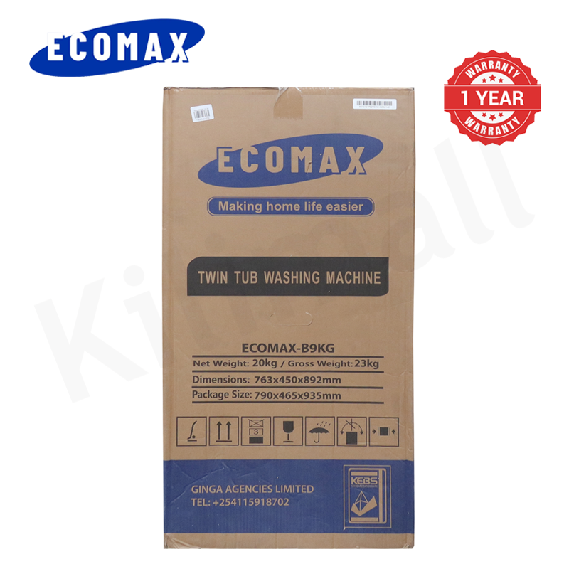 ECOMAX 9KG Twin Tub Washing Machine Air Dry Washer with Transparent Top Lid B9kg