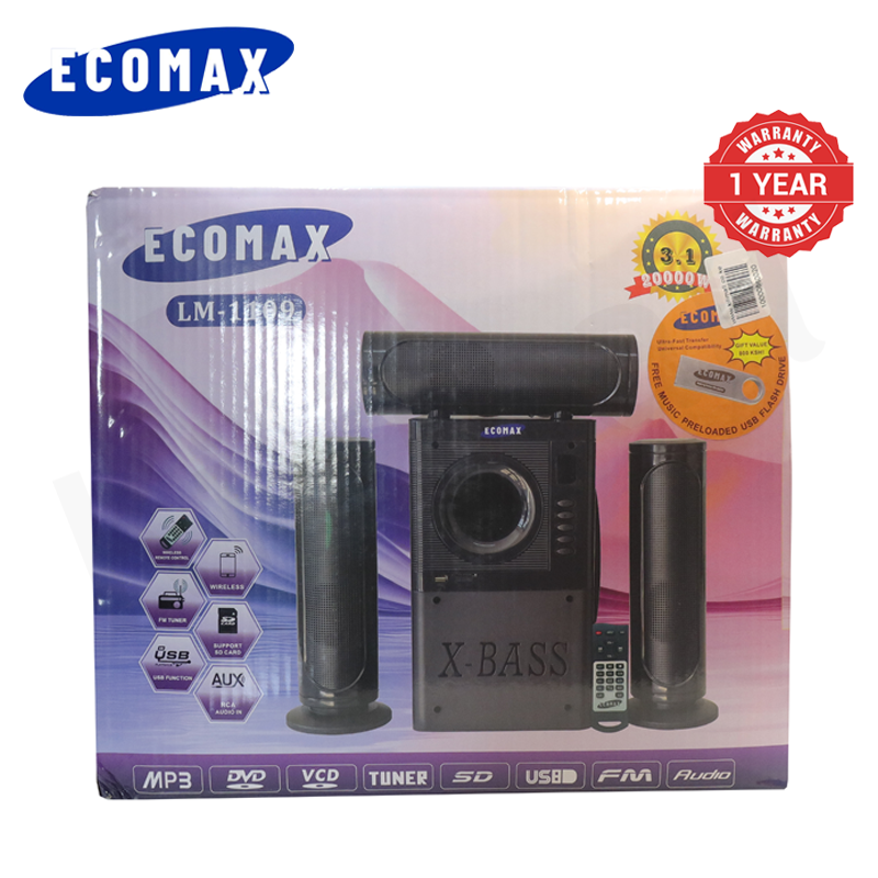 ECOMAX 3.1CH Bluetooth LM-1109 Woofer Home Theater System Speaker Systems Subwoofer USB/SD/FM Home Audio System with Remote Control 20000W