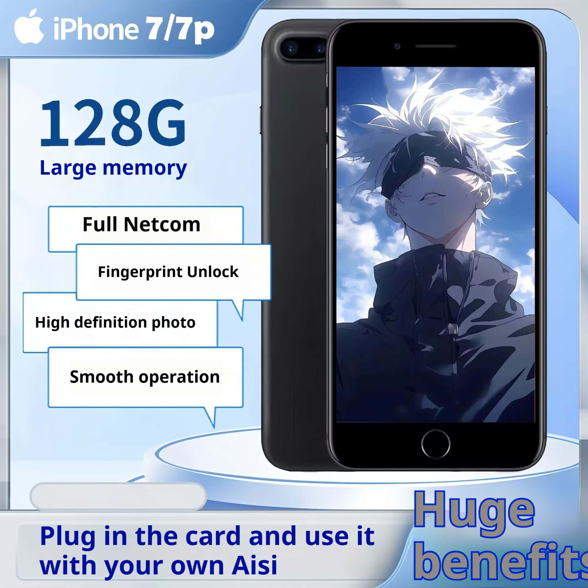 iphone 7Plus Grade A quality 5.5inch original phone 128GB 7MP+12MP A10 chip  Touch ID All functions are normal 100% battery capacity with fingerprint Beautiful screen and beautiful back cover