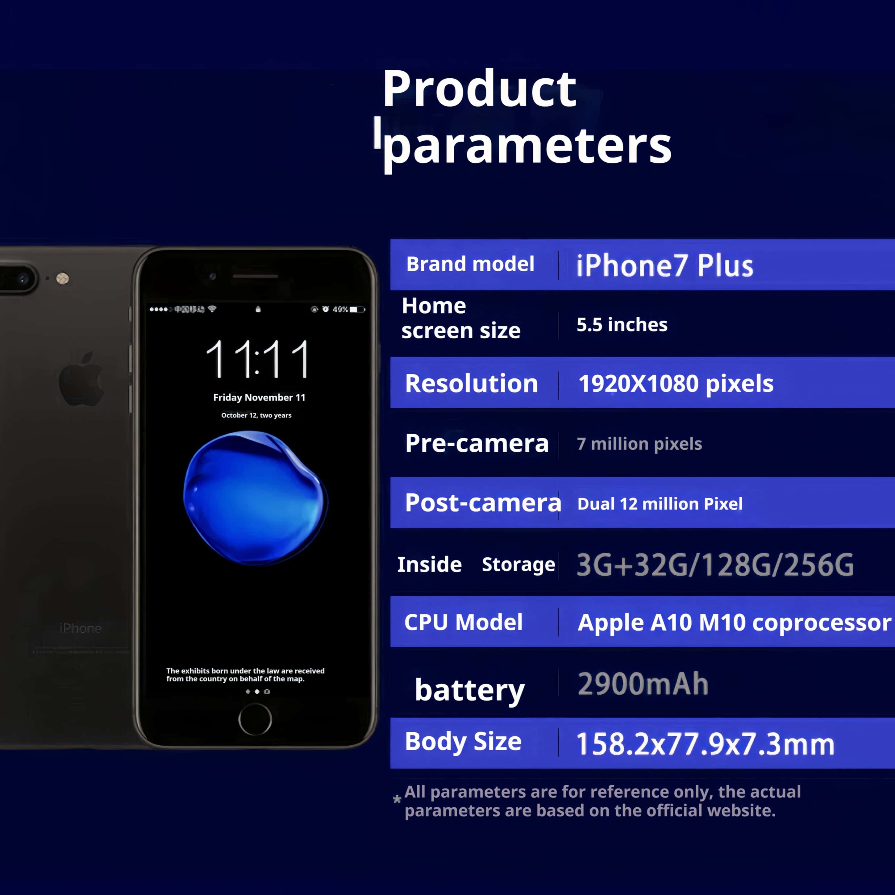iphone 7Plus Grade A quality 5.5inch original phone 128GB 7MP+12MP A10 chip  Touch ID All functions are normal 100% battery capacity with fingerprint Beautiful screen and beautiful back cover