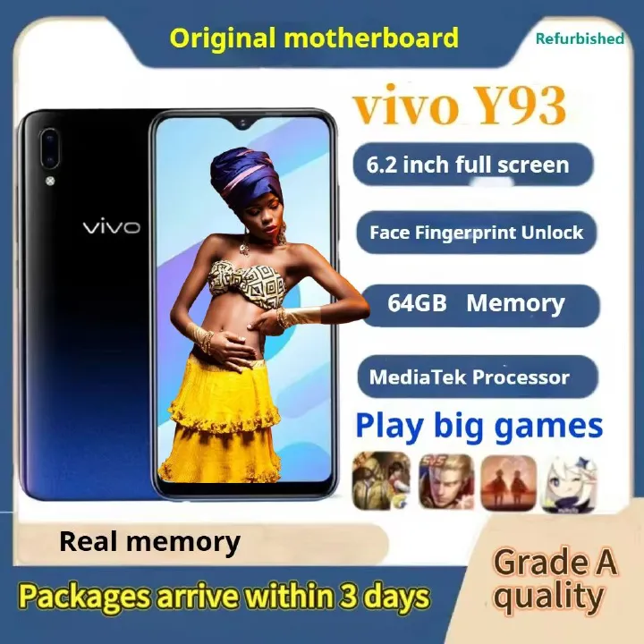 Refurbished VIVO Y93/Y93S red black 6.2 inch 64GB real memory  Grade A Quality Arrived in three days Brand like-new 4030mAh 100% capacity battery Dual SIM Qualcomm Snapdragon 439 Smartphone