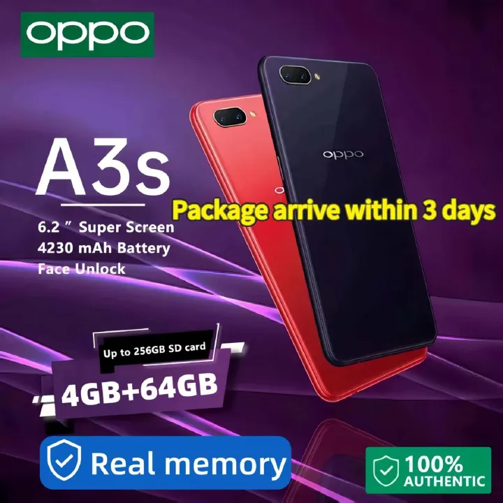 Refurbished OPPO A3S/A5 real memory 64GB+4G Brand like- new mobile Grade A Quality Smart Phone no fingerprint 6.2inch 2G/3G/4G LTE Double Sim Rear camera with 13 MP  Battery capacity 4230mAh