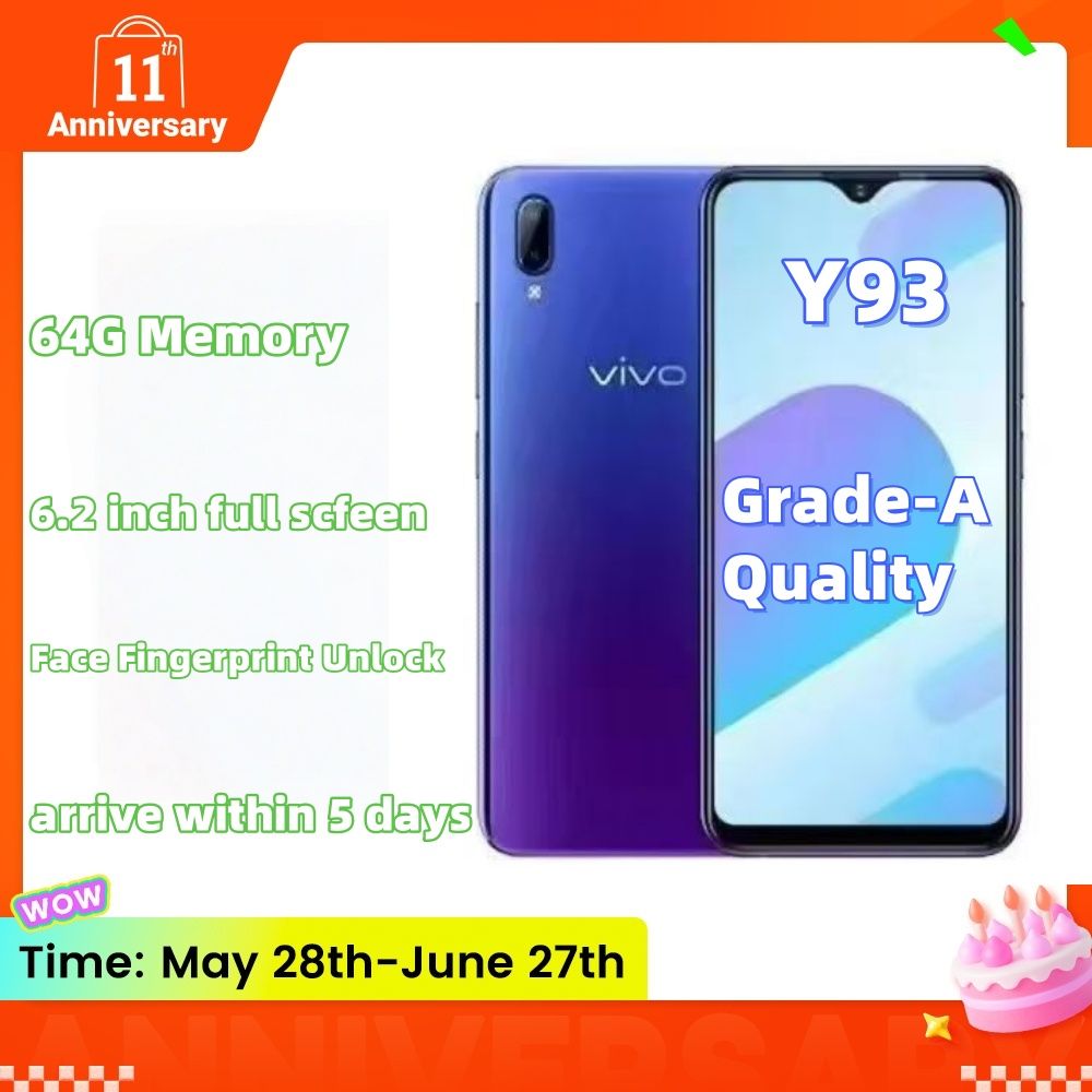 Refurbished VIVO Y93/Y93S red black 6.2 inch 64GB real memory  Grade A Quality Arrived in three days Brand like-new 4030mAh 100% capacity battery Dual SIM Qualcomm Snapdragon 439 Smartphone