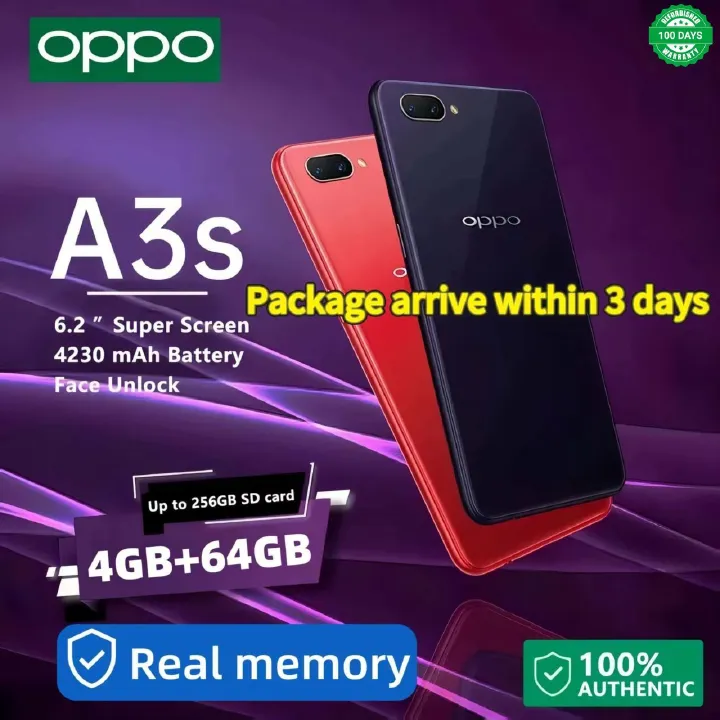 Refurbished OPPO A3S/A5 real memory 64GB+4G Brand like- new mobile Grade A Quality Face recognition Smart Phone  6.2inch 2G/3G/4G LTE Double Sim Rear camera with 13 MP 100% Battery capacity 4230mAh