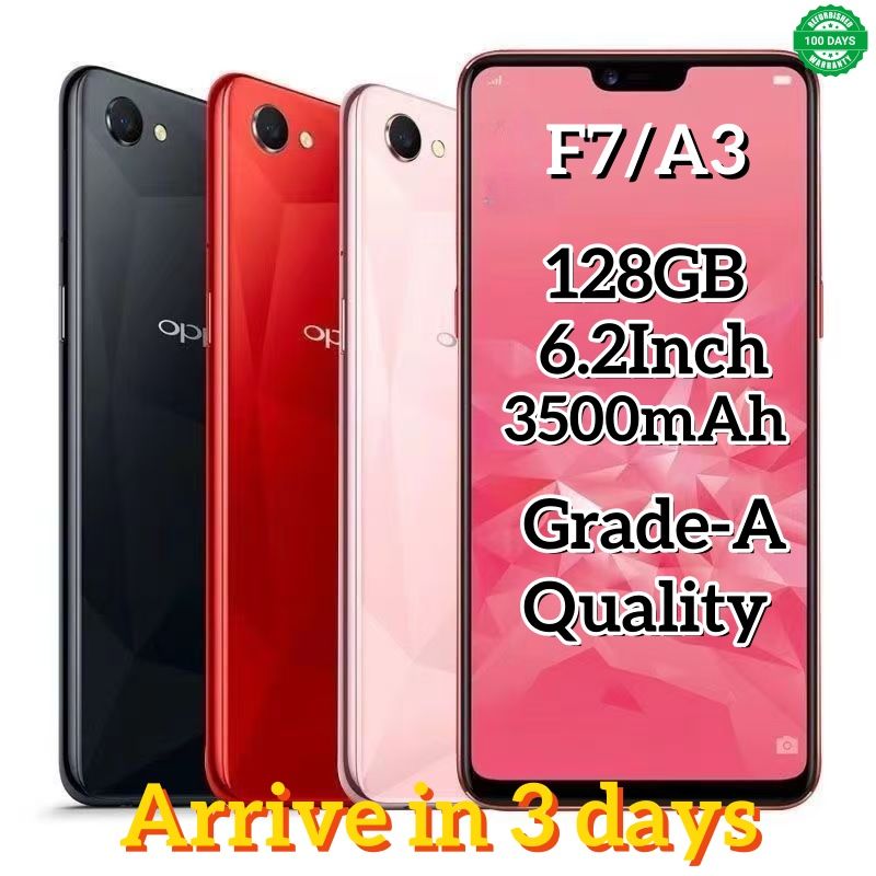 Refurbished Oppo F7/A3 Phones  4GB + 128GB dual sim Multiple colors available 6.2-inch Large Screen Grade A quality Arrived in 3 days  Brand new-like  3400mAh 100% capacity Large Battery Smartphone