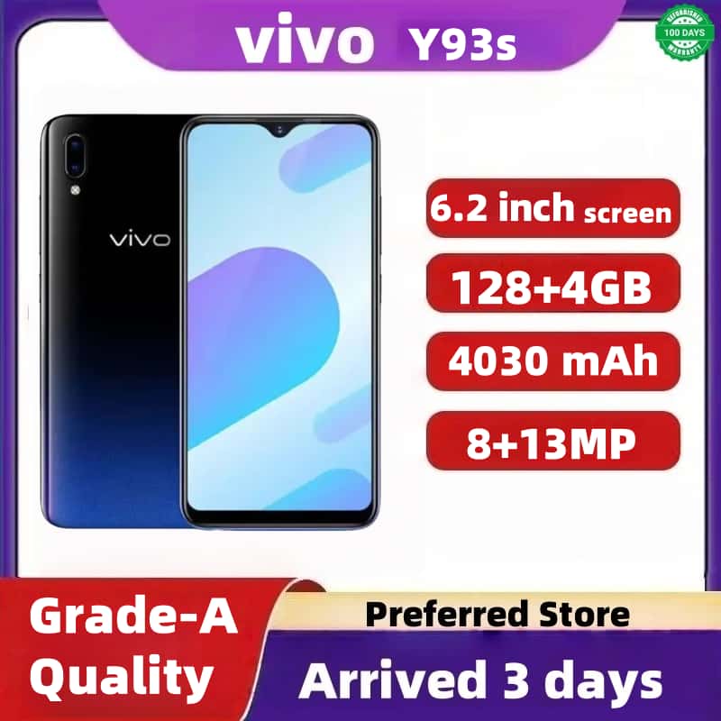 Refurbished VIVO Y93 4G+64GB real memory Multiple colors available 6.2 inch  Grade A Quality Arrived in three days Brand like-new 4030mAh 100% capacity battery Dual SIM  Gaming Phone Smartphone