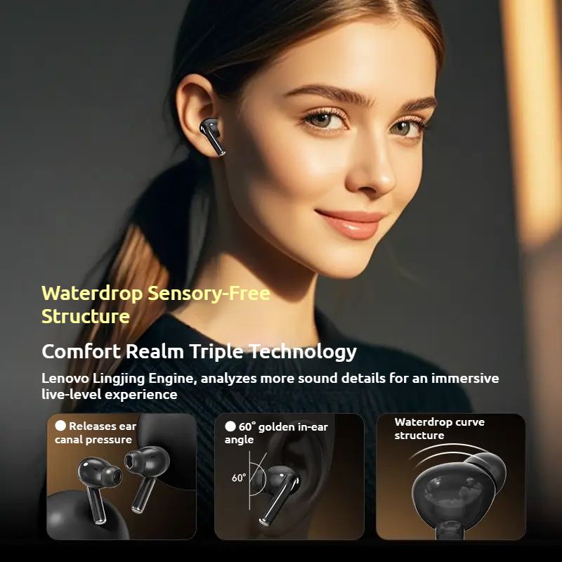 Lenovo Bluetooth 5.4 Original True Wireless Bluetooth Earphones In-ear Intelligent Noise Reduction Music Game  Sports Earbuds  Low Latency Long Battery Life Suitable for Apple Android Smartphones
