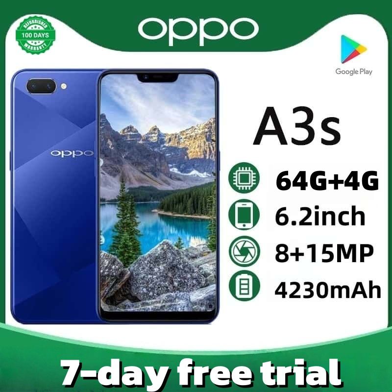 Refurbished OPPO A3S/A5 real memory 64GB+4G Multiple colors available Grade A Quality Face recognition 6.2inch almost new screen Gaming Phone Double Sim Rear camera 13 MP 100% Battery capacity 4230mAh