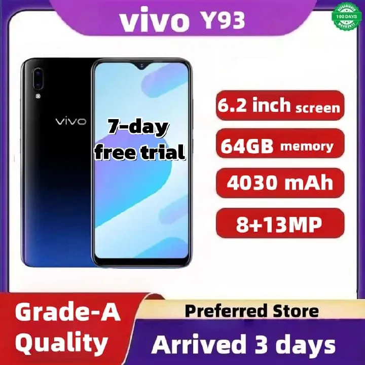 Refurbished VIVO Y93/Y93S red black 6.2 inch 64GB real memory  Grade A Quality Arrived in three days Brand like-new 4030mAh 100% capacity battery Dual SIM Qualcomm Snapdragon 439 Smartphone