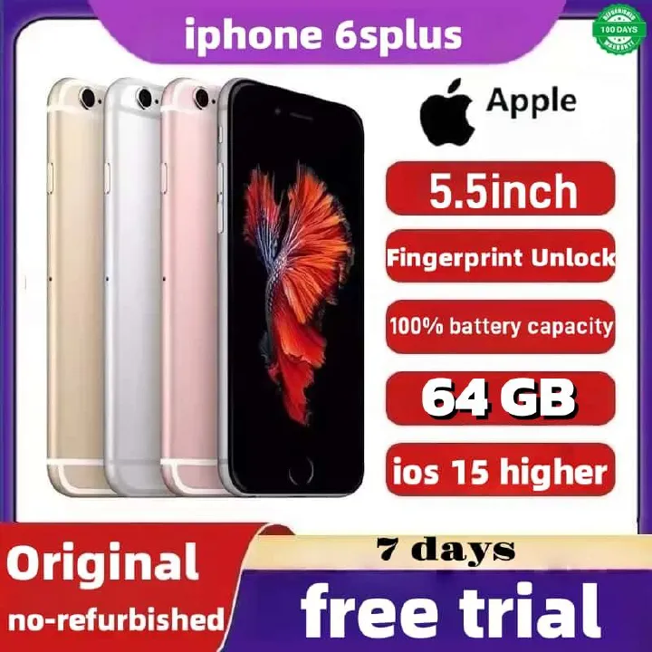iphone 6s Plus 64GB Original Arrived in 3 days Gold Grade A Quality ios 15 version  5.5-inch almost new screen 2750mAh 100% battery capacity Battery with Fingerprint Unlocked A9 chip Smart Phones