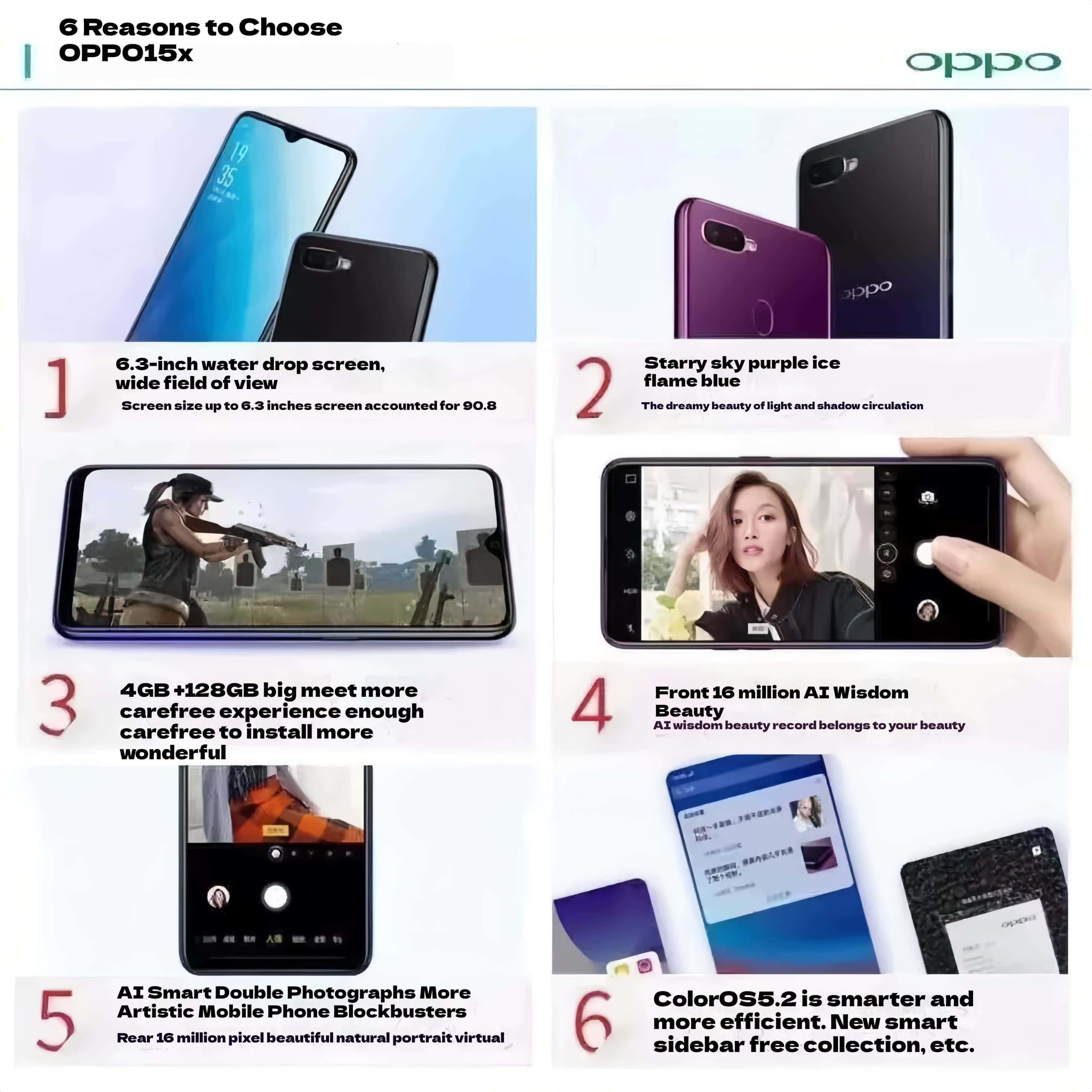 Refurbished OPPO R15X Qualcomm CPU gaming phone 128G+6G true memory 6.4inch Full Screen Grade A Quality 20MP+16MP 3600mAh 100% capacity Face ID Face Unlock Smartphones Full Screen