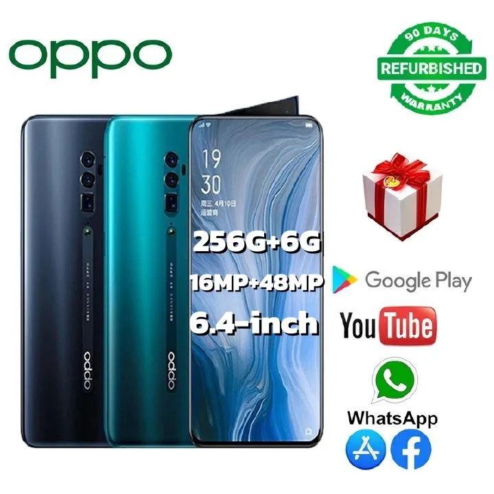 Refurbished OPPO Reno Grade-A Quality Smartphone 6+256G Memory with Face Unlock with Fingerprint 6.4 inch, Support 2G/3G/4G Network Dual SIM 3765mAh New Battery  48M+16M Camera Android 10