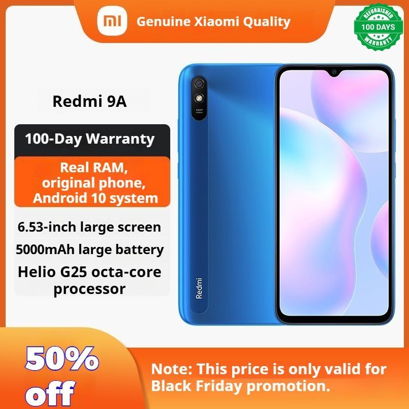 Refurbished Redmi 9A phone, almost brand new, 6G+128G,5000mAh super large battery, 6.53-inch big screen, facial unlock, 13MP AI camera, octa-core processor, same-day shipping, 100-day warranty