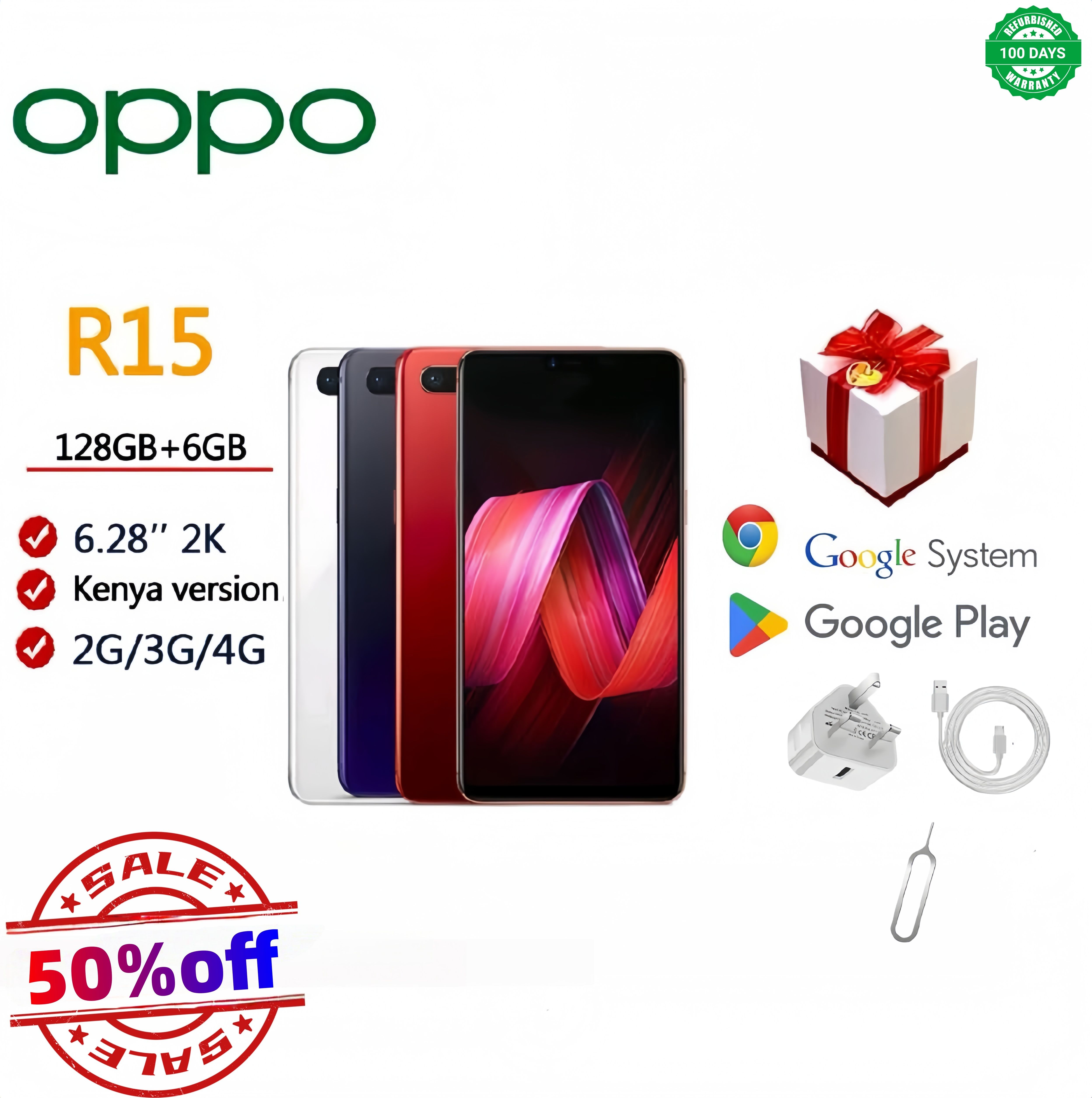 Refurbished OPPO R15 original smartphone128G+6G true memory 6.28inch Grade A Quality Brand like-new  20MP+16MP 3450mAh 100% capacity Face ID Fingerprint Unlock Smartphones Full Screen