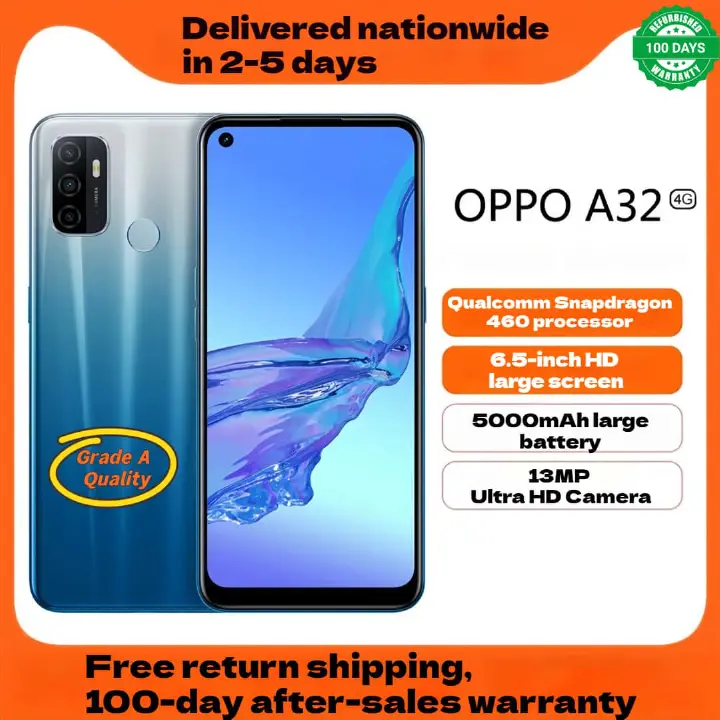 Refurbished OPPO A32 Android 12 system 8GB+128GB storage 5000mAh super big battery A-grade quality phone 6.5-inch full-screen, Triple-lens AI camera,Qualcomm gaming processor, same-day shipping