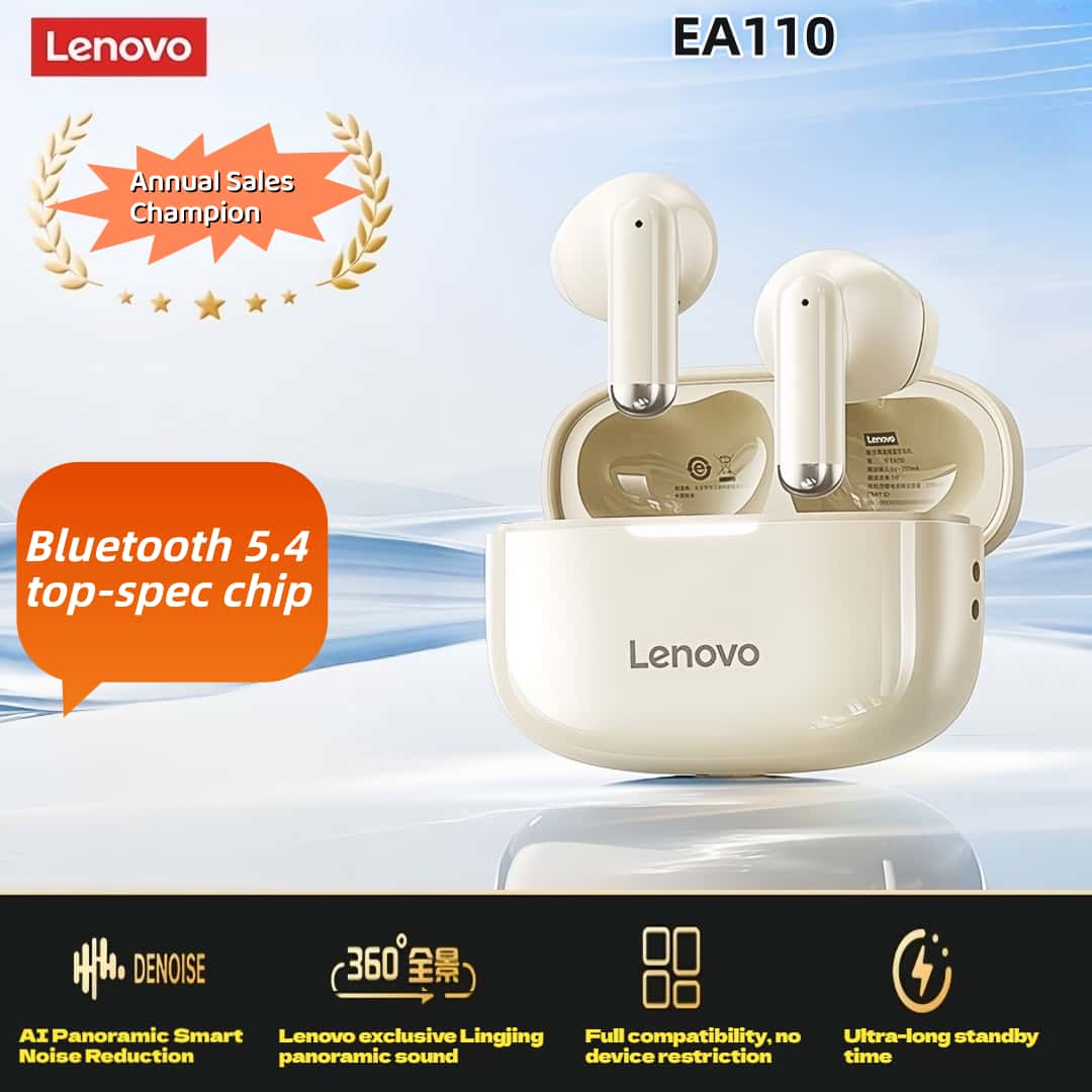 Lenovo EA110 Bluetooth 5.4 earphones,smart call noise reduction, in-ear 13mm large speaker, HI-FI Berlin sound quality, sports game music headset,300mAh long battery life over 24 hours