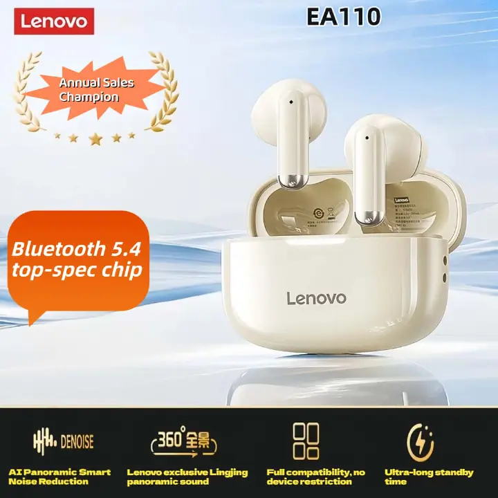 Lenovo EA110 Bluetooth 5.4 earphones,smart call noise reduction, in-ear 13mm large speaker, HI-FI Berlin sound quality, sports game music headset,300mAh long battery life over 24 hours