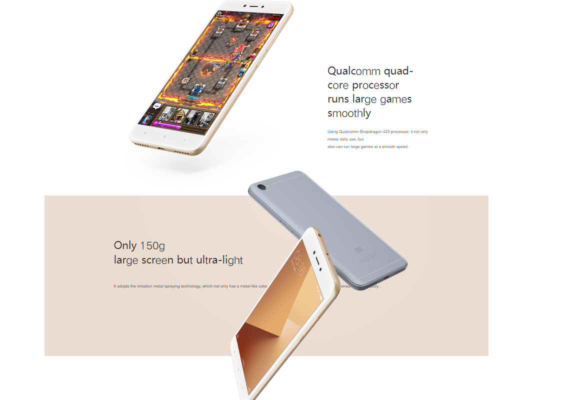 Refurbished Phone Redmi Note 5A High version 4+64GB 5.5 inches 3080mAh 13MP+16MP Dual SIM Smartphone