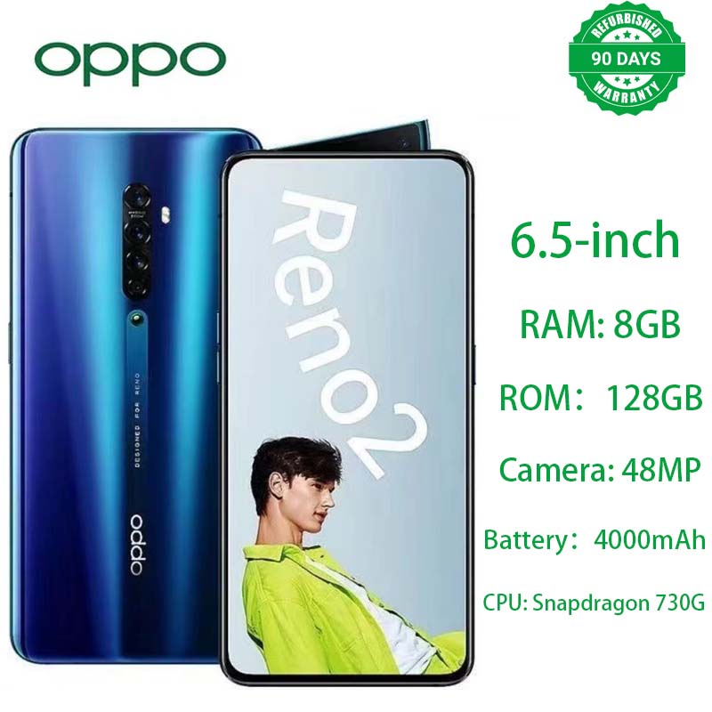 Refurbished Oppo Reno 2 Smartphone 8GB+128GB 6.5 Inch 2G/3G/4G LTE Dual SIM 4000MAH 48MP+16MP Ultra HD Camera No Fingerprint