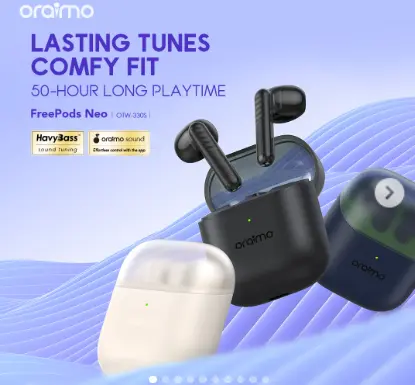 oraimo FreePods Neo ENC 50-hr Long Playtime, Sound360 Spatial Audio True Wireless Bluetooth Earbuds