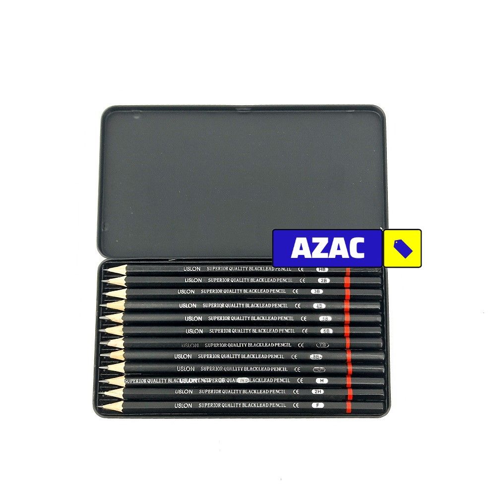 12PCS Graded Black Lead Charcoal Pencils Set 8B, 7B, 6B, 5B, 4B, 3B, 2B, B, HB, F, H, 2H