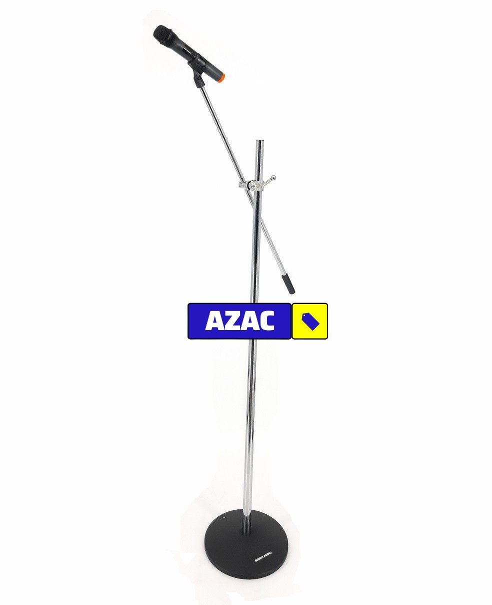 Heavy Duty Chrome Polished, Powder-Coated Round Base Microphone Stand