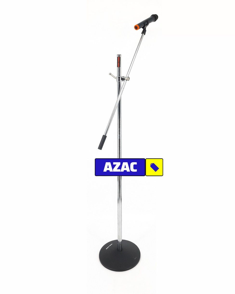 Heavy Duty Chrome Polished, Powder-Coated Round Base Microphone Stand