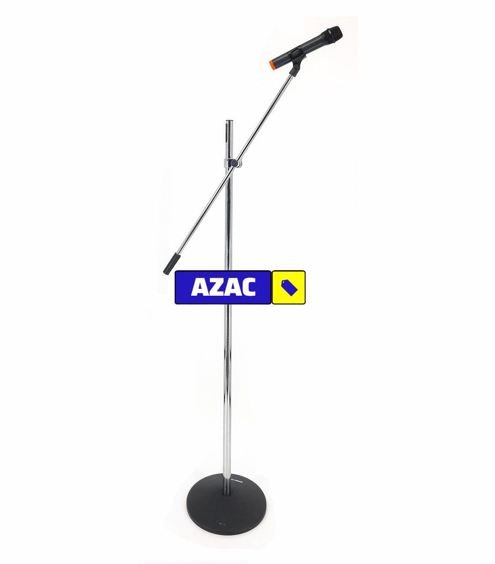 Heavy Duty Chrome Polished, Powder-Coated Round Base Microphone Stand
