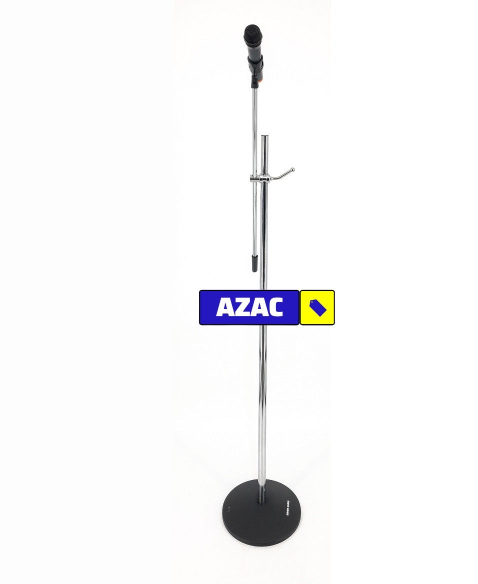 Heavy Duty Chrome Polished, Powder-Coated Round Base Microphone Stand