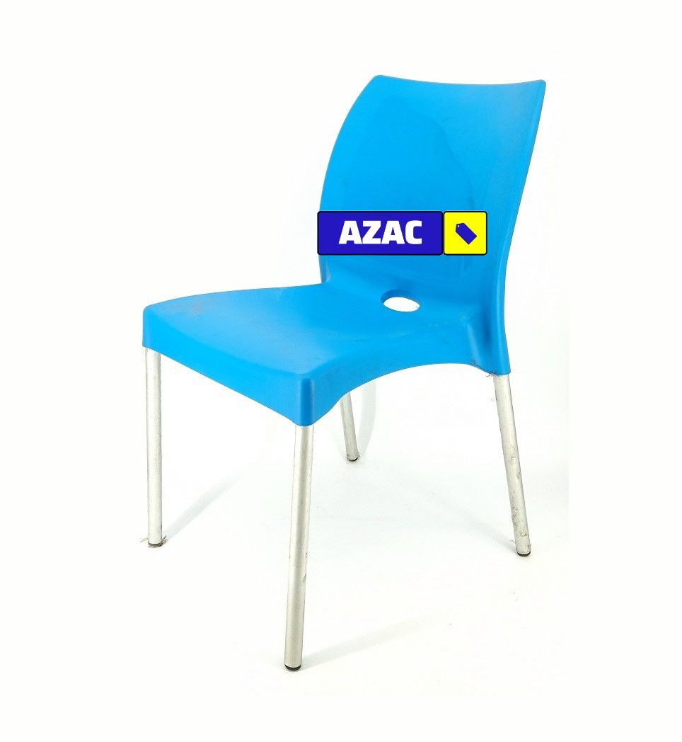 Blue Strong Armless Comfortable Plastic Chair with Metal Tubing Legs