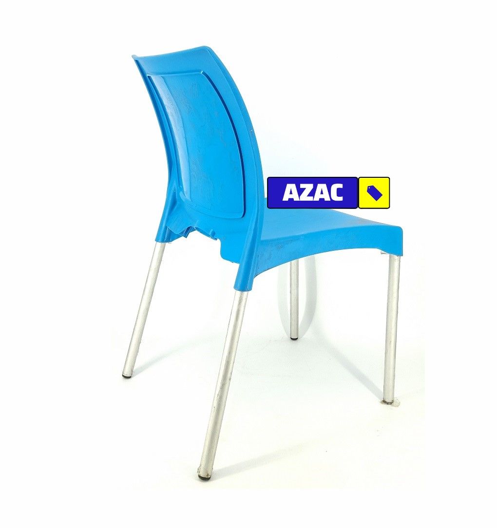 Blue Strong Armless Comfortable Plastic Chair with Metal Tubing Legs