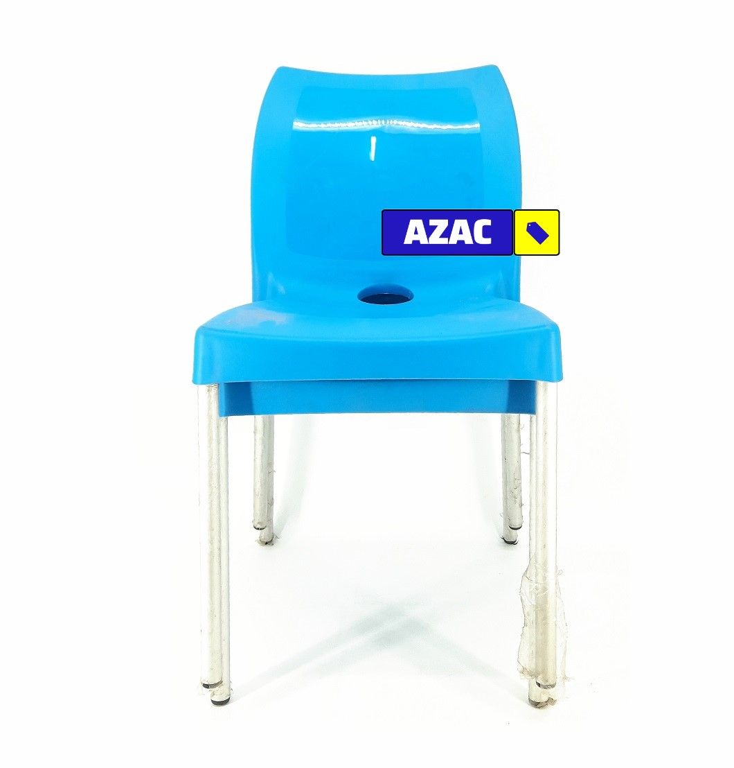 2PCS PAIR Blue Strong Armless Comfortable Plastic Chair with Metal Tubing Legs