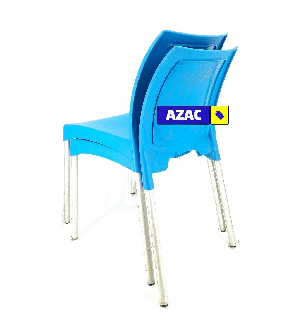 2PCS PAIR Blue Strong Armless Comfortable Plastic Chair with Metal Tubing Legs