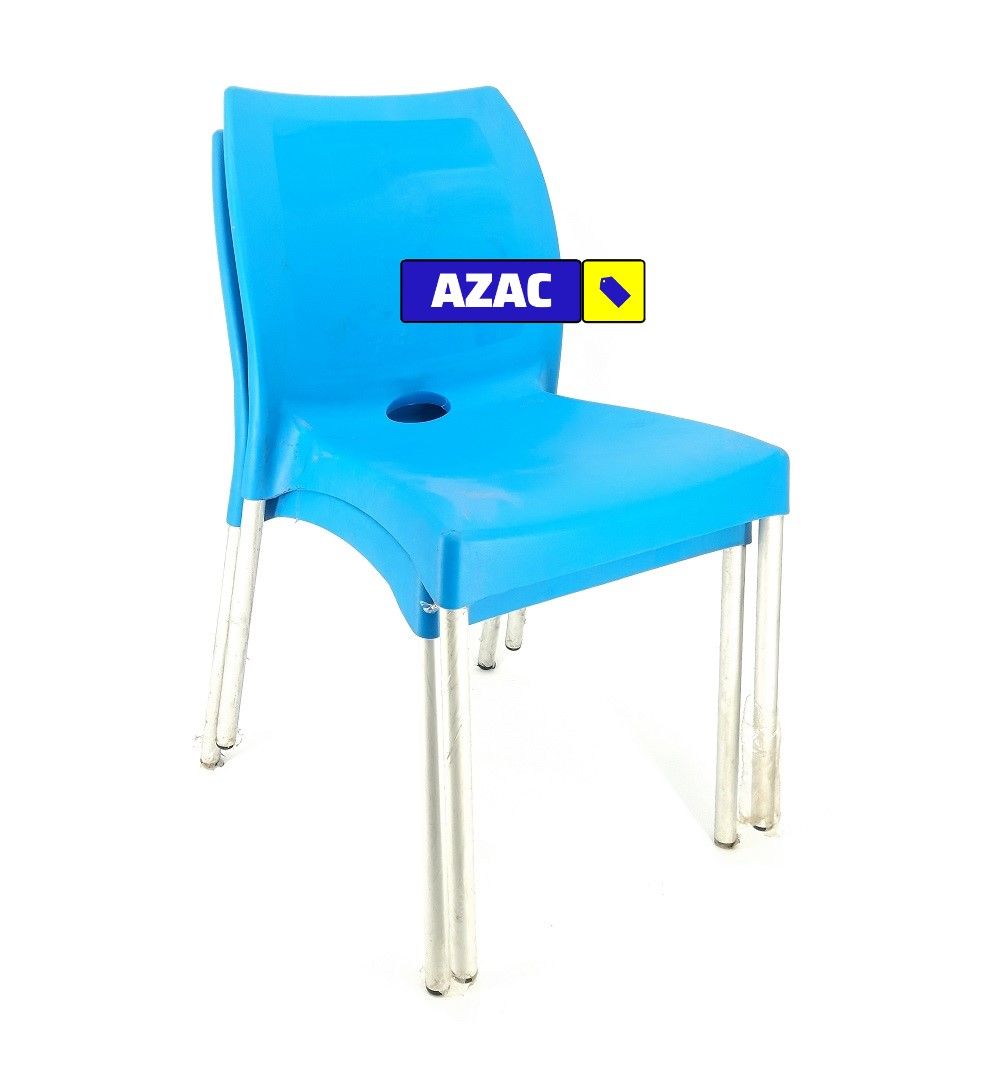 2PCS PAIR Blue Strong Armless Comfortable Plastic Chair with Metal Tubing Legs
