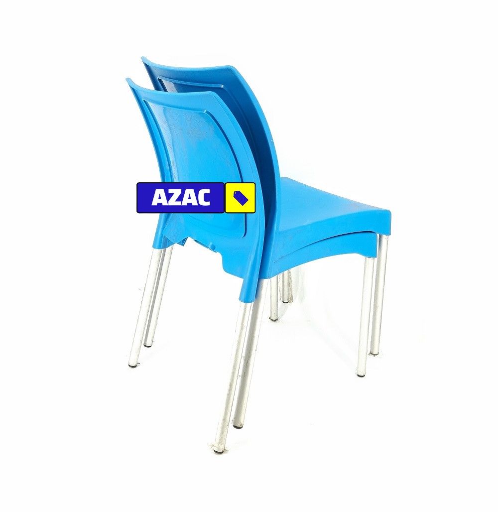 2PCS PAIR Blue Strong Armless Comfortable Plastic Chair with Metal Tubing Legs