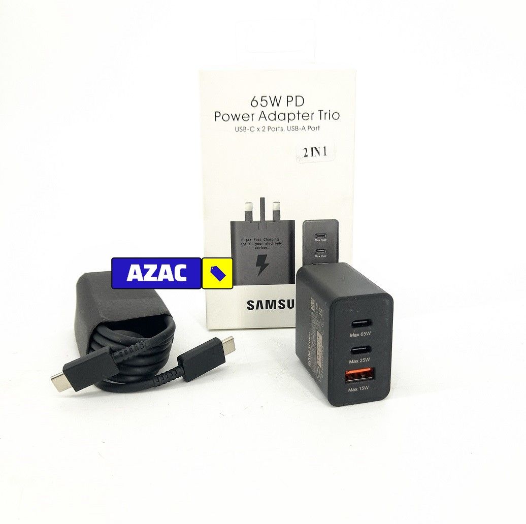 Original Samsung 65W Power Adapter Trio Super Fast Charger with Type-C to Type-C Cable