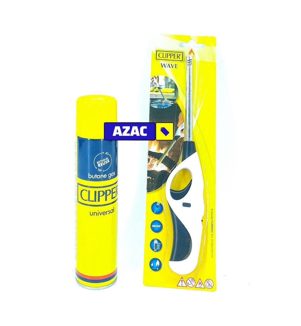 Clipper Wave Wind Resistant Lighter and 300ml Universal Butane Gas Refiller