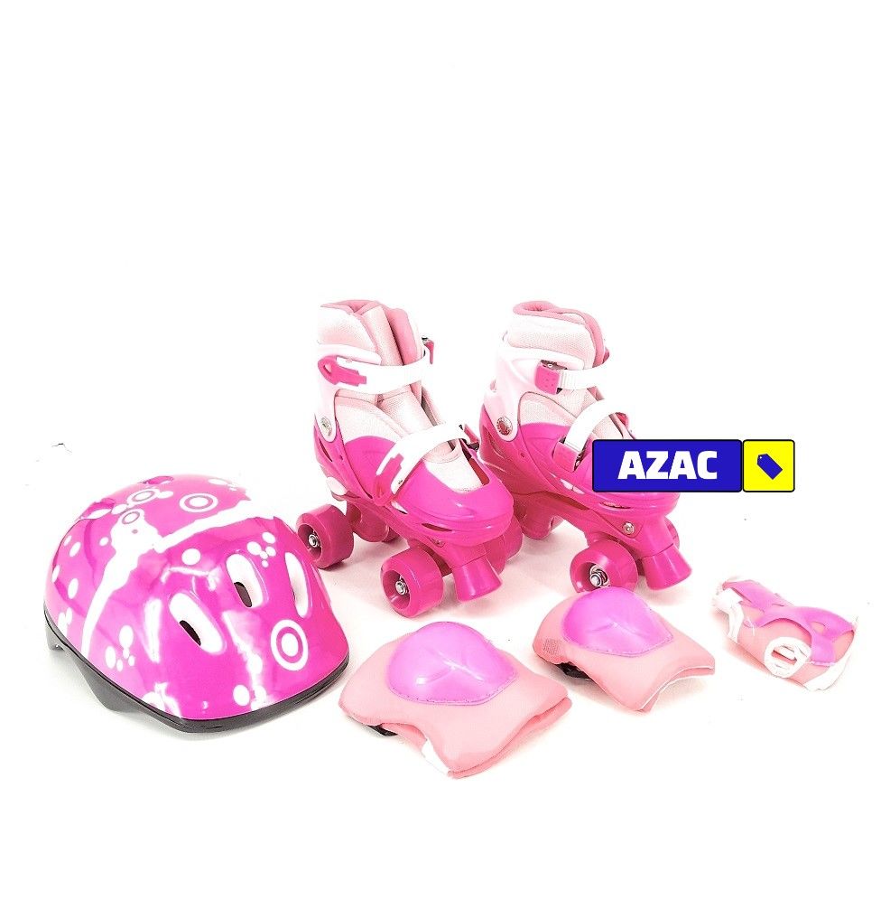 Size 28 to 34 Adjustable Kids Roller Skates Quad Skates and Safety Gear