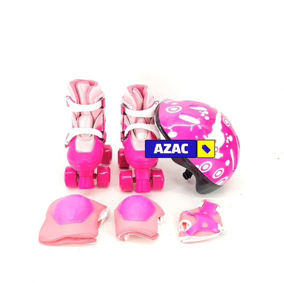 Size 28 to 34 Adjustable Kids Roller Skates Quad Skates and Safety Gear