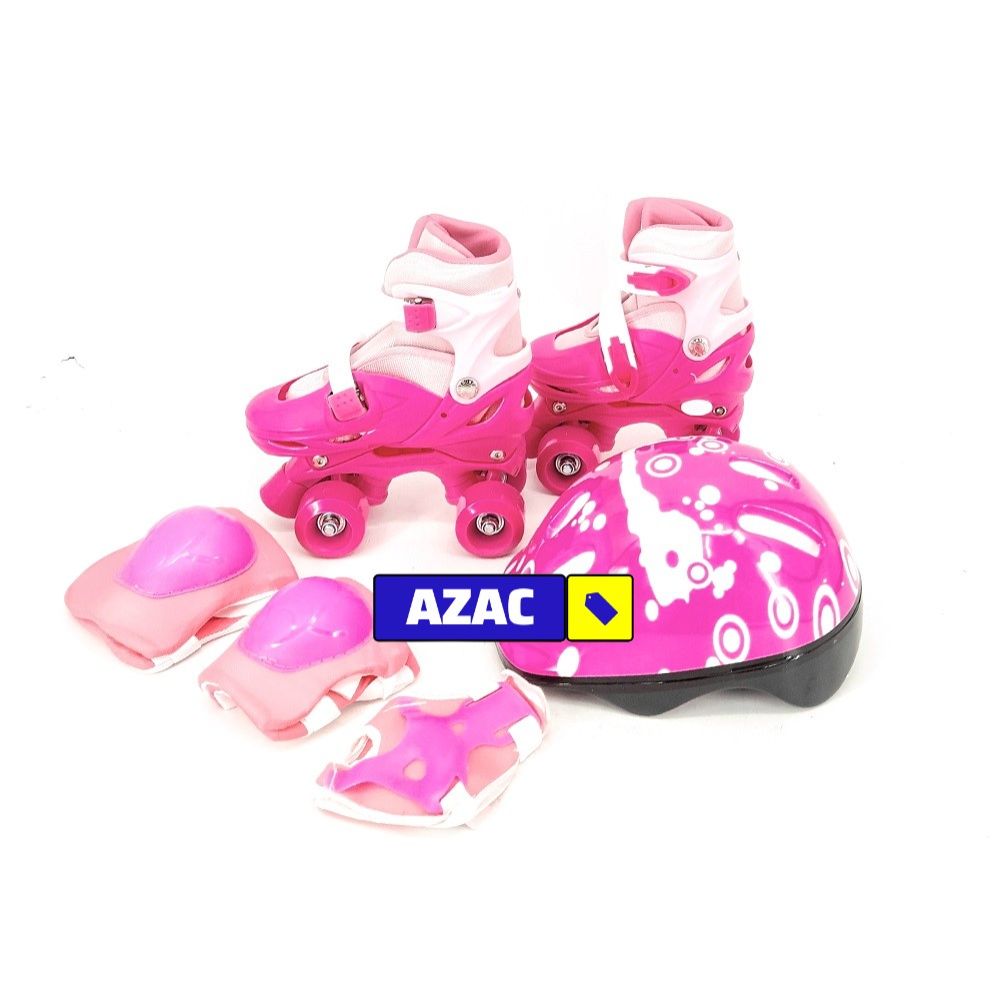 Size 28 to 34 Adjustable Kids Roller Skates Quad Skates and Safety Gear