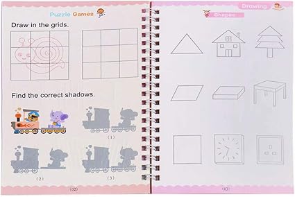 PREMIUM 4 Magic Sank Books for Kids, Magic Ink Handwriting Calligraphy Book, Reusable Practice Book, Preschool Books for Kids with 1 Pen + Refills